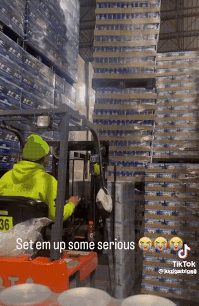 Man Driving Forklift Saying Set Em Up Some Serious GIF