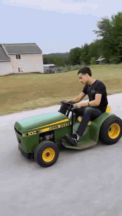 Man Driving John Deere Lawn Mower GIF