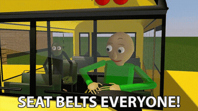 Man Driving School Bus Saying Seat Belts Everyone GIF