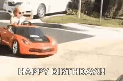 Man Driving Toy Car Saying Happy Birthday GIF