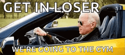 Man Driving Yellow Convertible Saying Get In Loser We're Going To The Gym GIF
