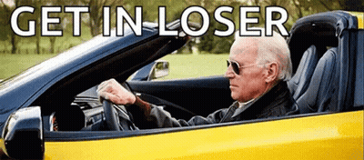 Man Driving Yellow Sports Car Saying Get In Loser GIF