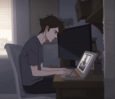 Man Eaten By Shrimp Typing On Laptop GIF