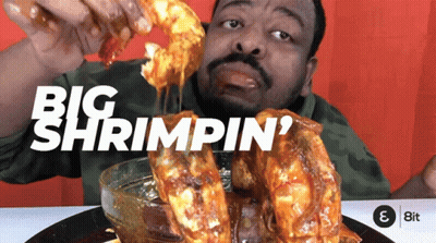 Man Eating Big Shrimpin GIF