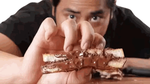 Man Eating Chocolate Sauce Sandwich Sticker