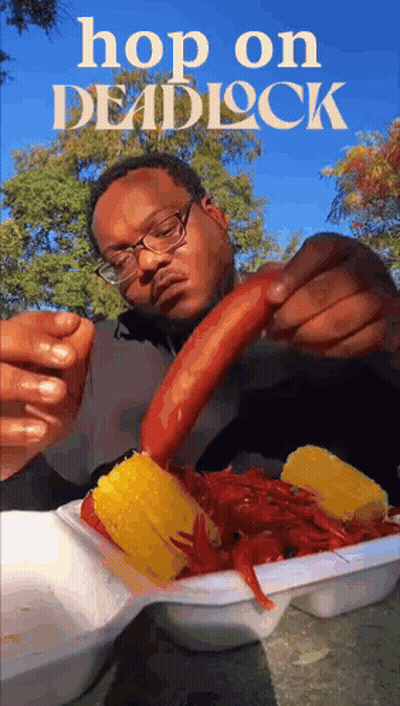 Man Eating Crawfish With Corn Hop On Deadlock GIF