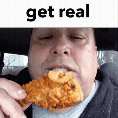 Man Eating Fried Chicken Saying Get Real GIF