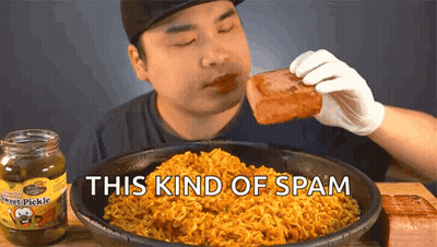 Man Eating Ham Next To Jar Of Pickle GIF