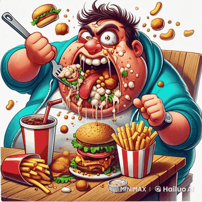 Man Eating Hamburger And Fries GIF