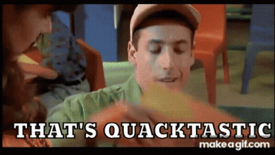 Man Eating Hamburger Saying That's Quacktastic GIF