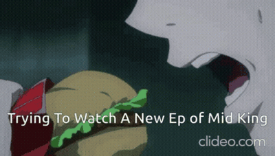 Man Eating Hamburger Trying To Watch New Ep Of Mid King GIF