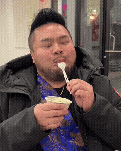 Man Eating Ice Cream With Spoon GIF