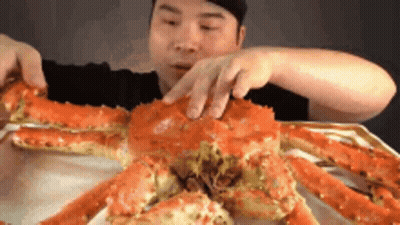 Man Eating Large Red Crab GIF