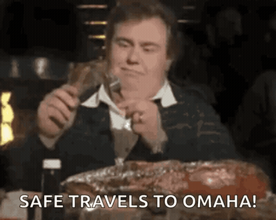 Man Eating Meat Says Safe Travels To Omaha GIF