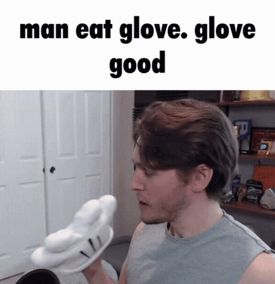 Man Eating Mickey Mouse Glove GIF