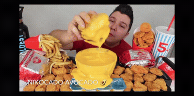 Man Eating Pepperoni Pizza With Garlic Sauce GIF