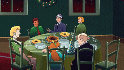 Man Eating Plate Of Food Saying Happy Holiday GIF