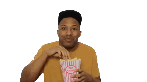 Man Eating Popcorn In Yellow Shirt Sticker