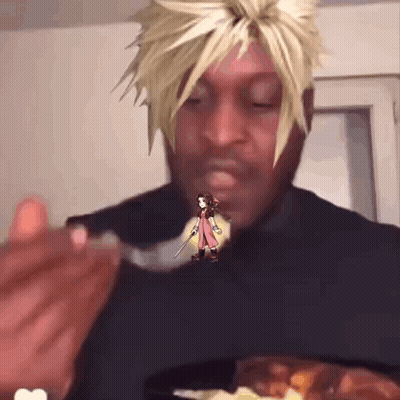 Man Eating Spoonful With Cartoon Face GIF