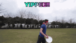 Man Excitedly Playing Frisbee GIF