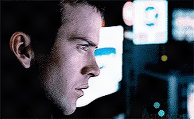 Man Face Close Up With Letter C On Screen GIF