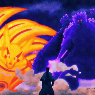 Man Facing Purple And Orange Monster GIF