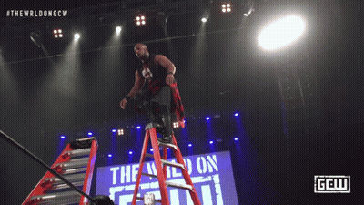 Man Falling Off Ladder In Wrestling Match GIF