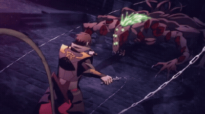 Man Fighting Dragon With Sword And Flame GIF