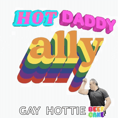 Man Flexing Arm In Front Of Hot Daddy Ally Sign GIF