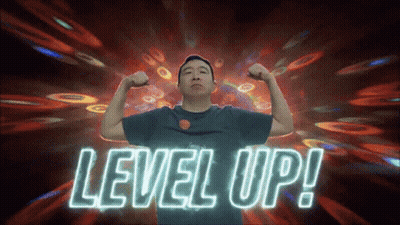 Man Flexing Muscles In Front Of Level Up Neon Sign GIF