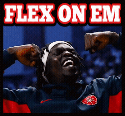Man Flexing Muscles With Flex On Em Sign GIF