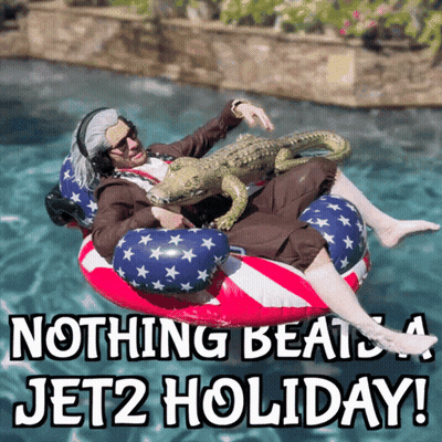 Man Floating On Jet2 Holiday Float GIF