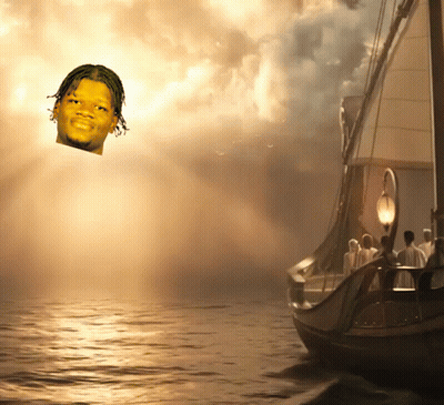 Man Floating Over Water With Boat GIF