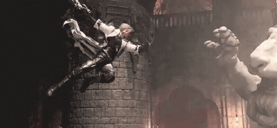 Man Flying Before Lion Statue In Game GIF