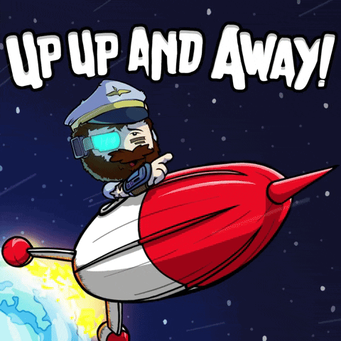 Man Flying Rocket Up Up And Away GIF