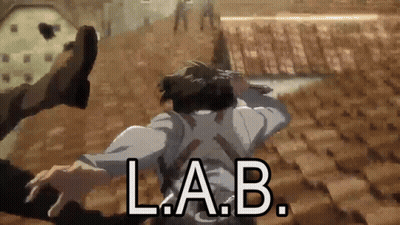 Man Flying Through Air Holding Gun With Word Lab GIF