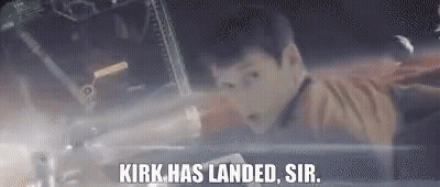 Man Flying Through Air Saying Kirk Has Landed Sir GIF