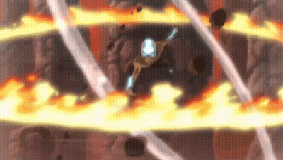 Man Flying Through Air Surrounded By Fire And Lava GIF