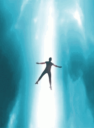 Man Flying Up To Heaven Light Beams GIF