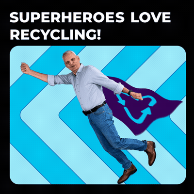 Man Flying With Cape Saying Superheroes Love Recycling GIF
