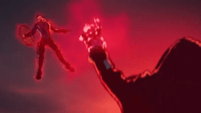 Man Flying With Red Light Behind GIF