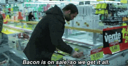 Man Getting Bacon On Sale GIF