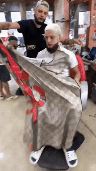 Man Getting Haircut By Barber GIF