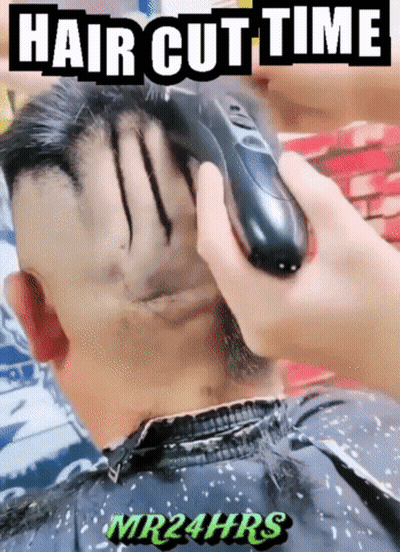 Man Getting Haircut Saying Hair Cut Time