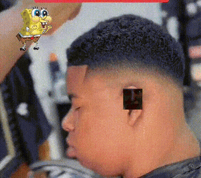 Man Getting Haircut With SpongeBob Behind GIF