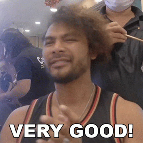 Man Getting Haircut With Text Very Good Above Him GIF