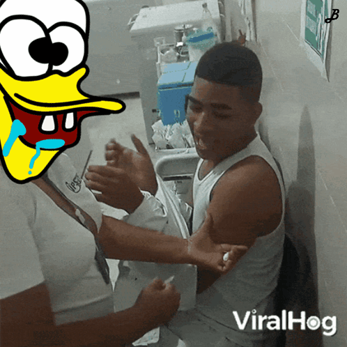 Man Getting Injection With Duck Saying Viralhog GIF