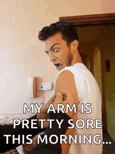 Man Getting Needle Saying My Arm Is Pretty Sore GIF