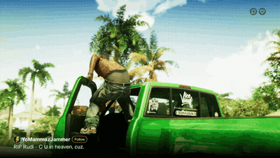 Man Getting Out Of Green Truck Follow Button GIF