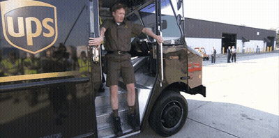 Man Getting Out Of UPS Truck GIF